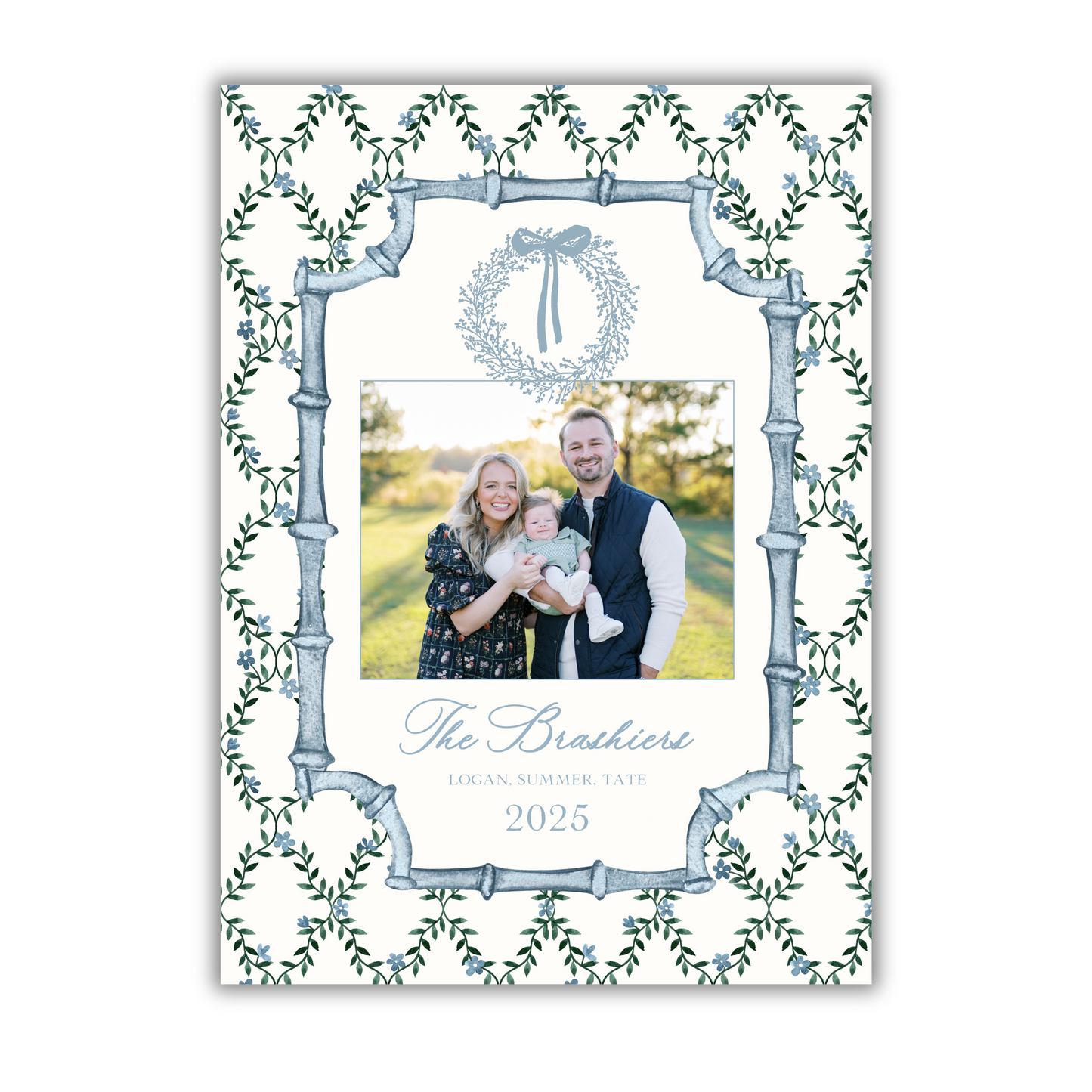 Blue Floral Christmas Card
