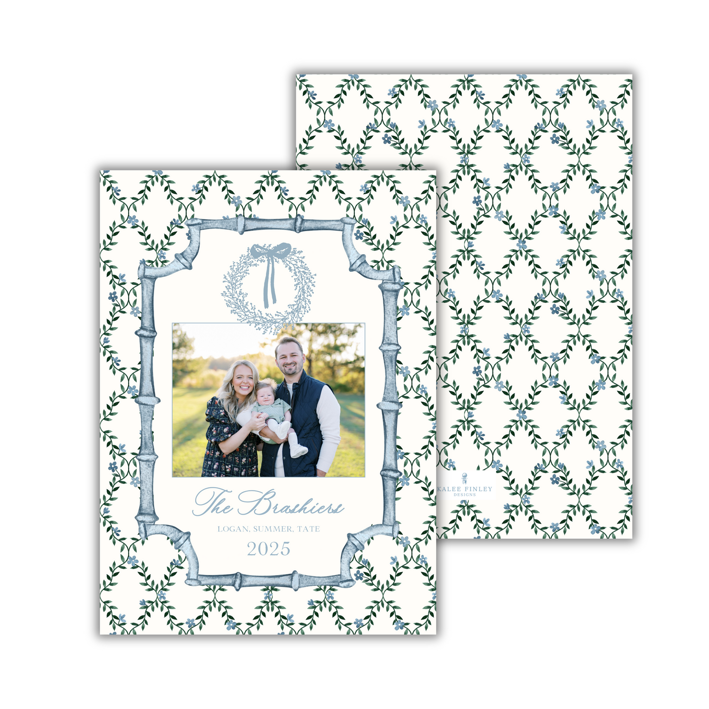 Blue Floral Christmas Card