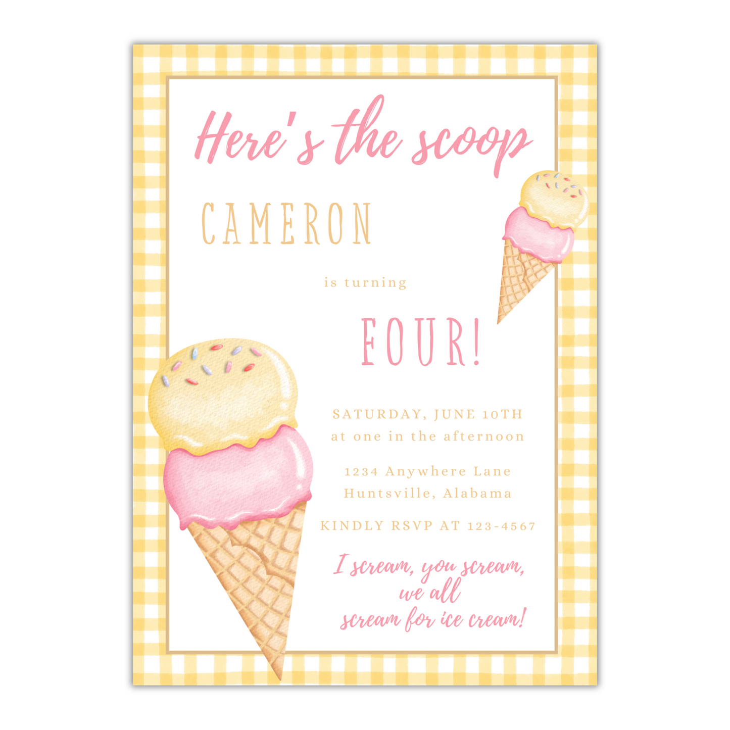 Here's the Scoop Invitation - Yellow