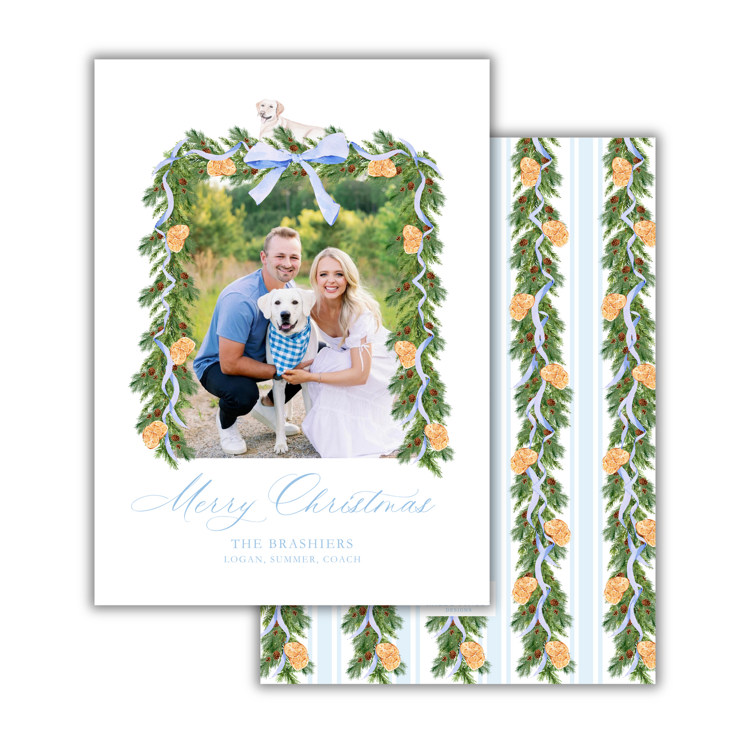 Blue Garland Christmas Card