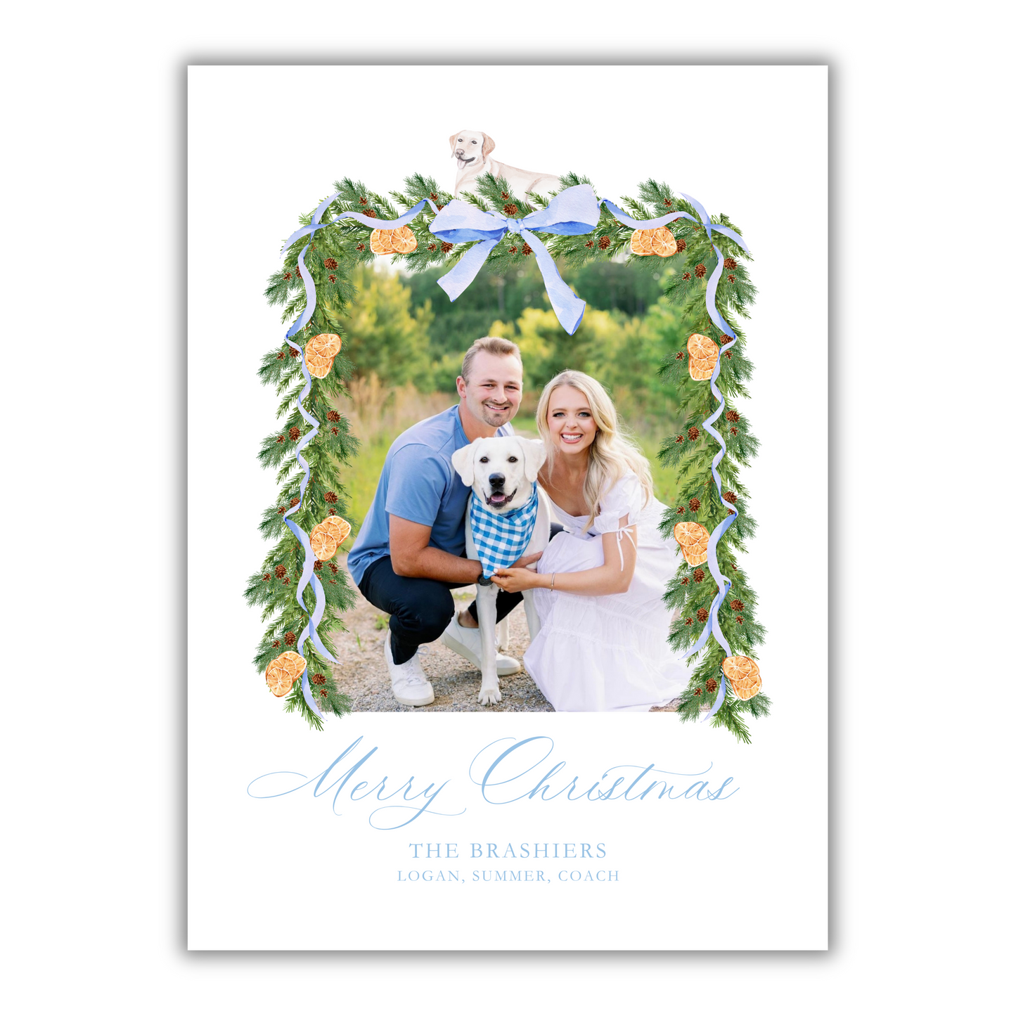 Blue Garland Christmas Card