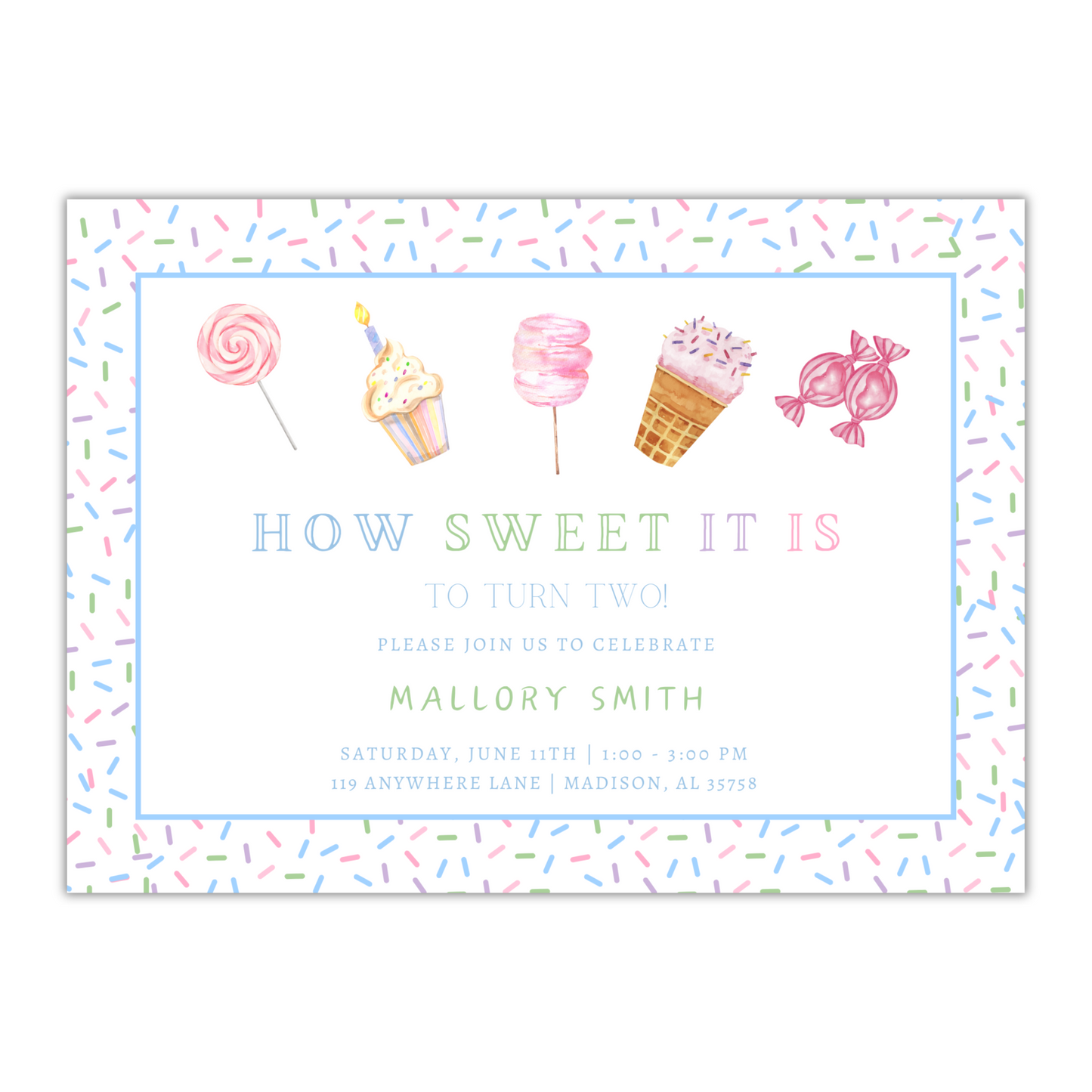 How Sweet it is Invitation - Blue