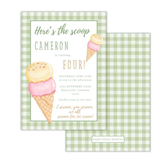 Here's the Scoop Invitation - Green