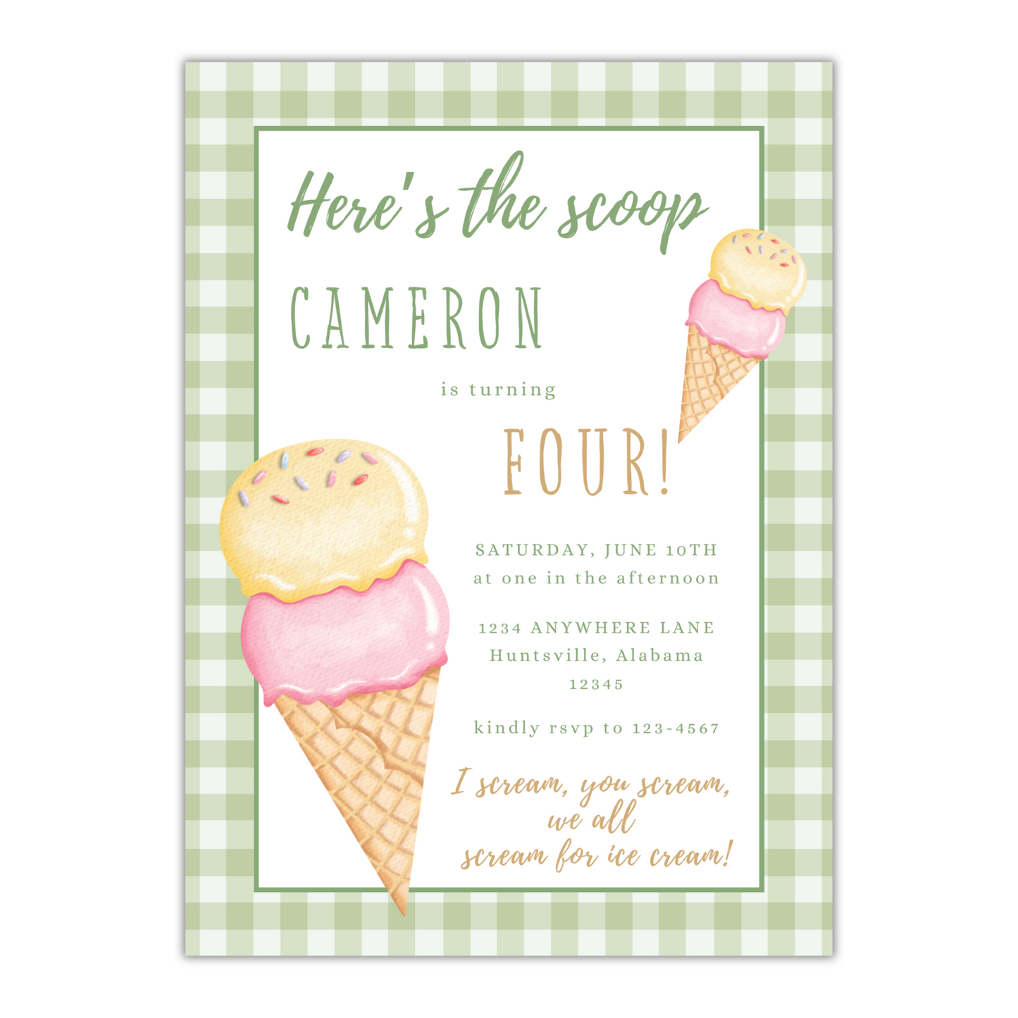 Here's the Scoop Invitation - Green