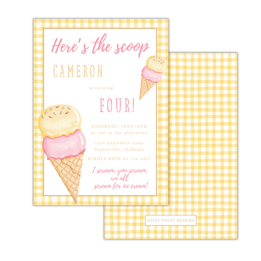 Here's the Scoop Invitation - Yellow