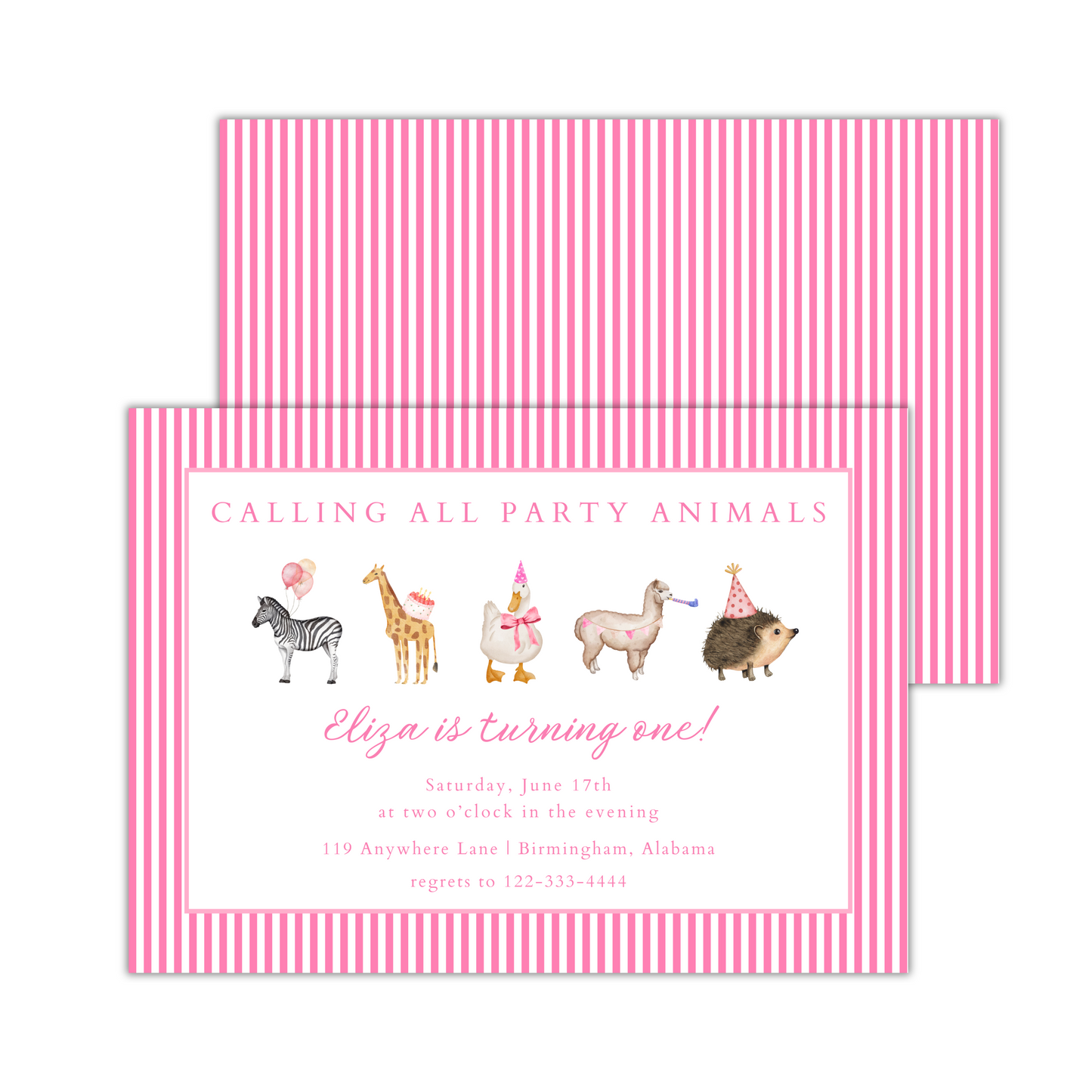 Calling All Party Animals - Pink Stripe