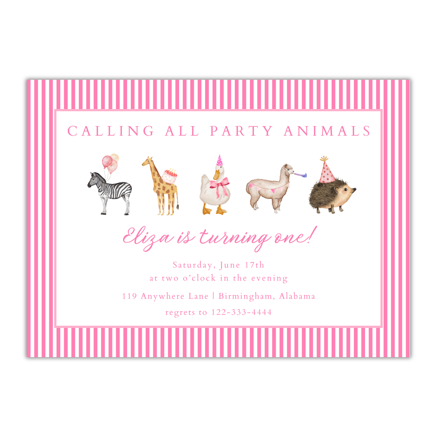 Calling All Party Animals - Pink Stripe