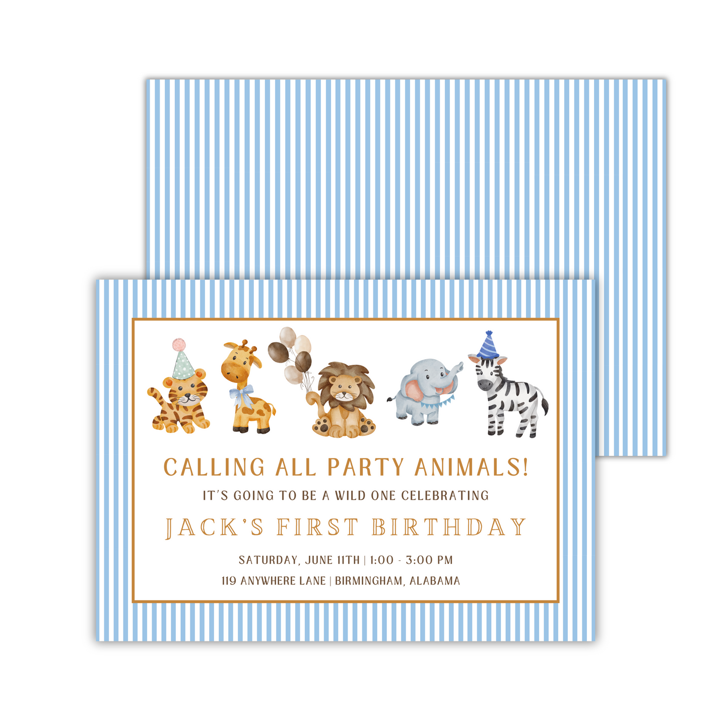 Calling All Party Animals - Blue Stripe