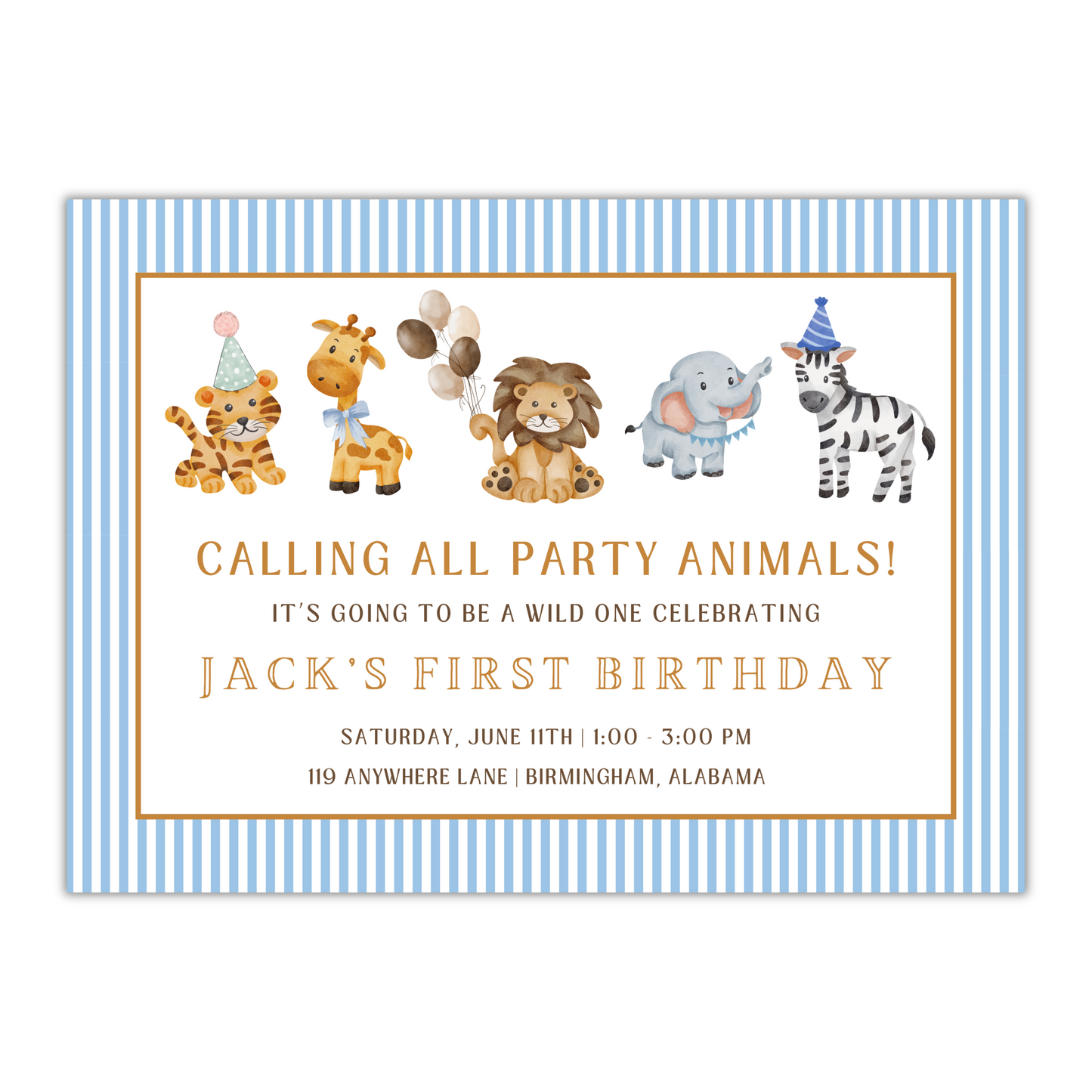 Calling All Party Animals - Blue Stripe