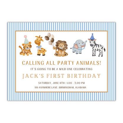 Calling All Party Animals - Blue Stripe