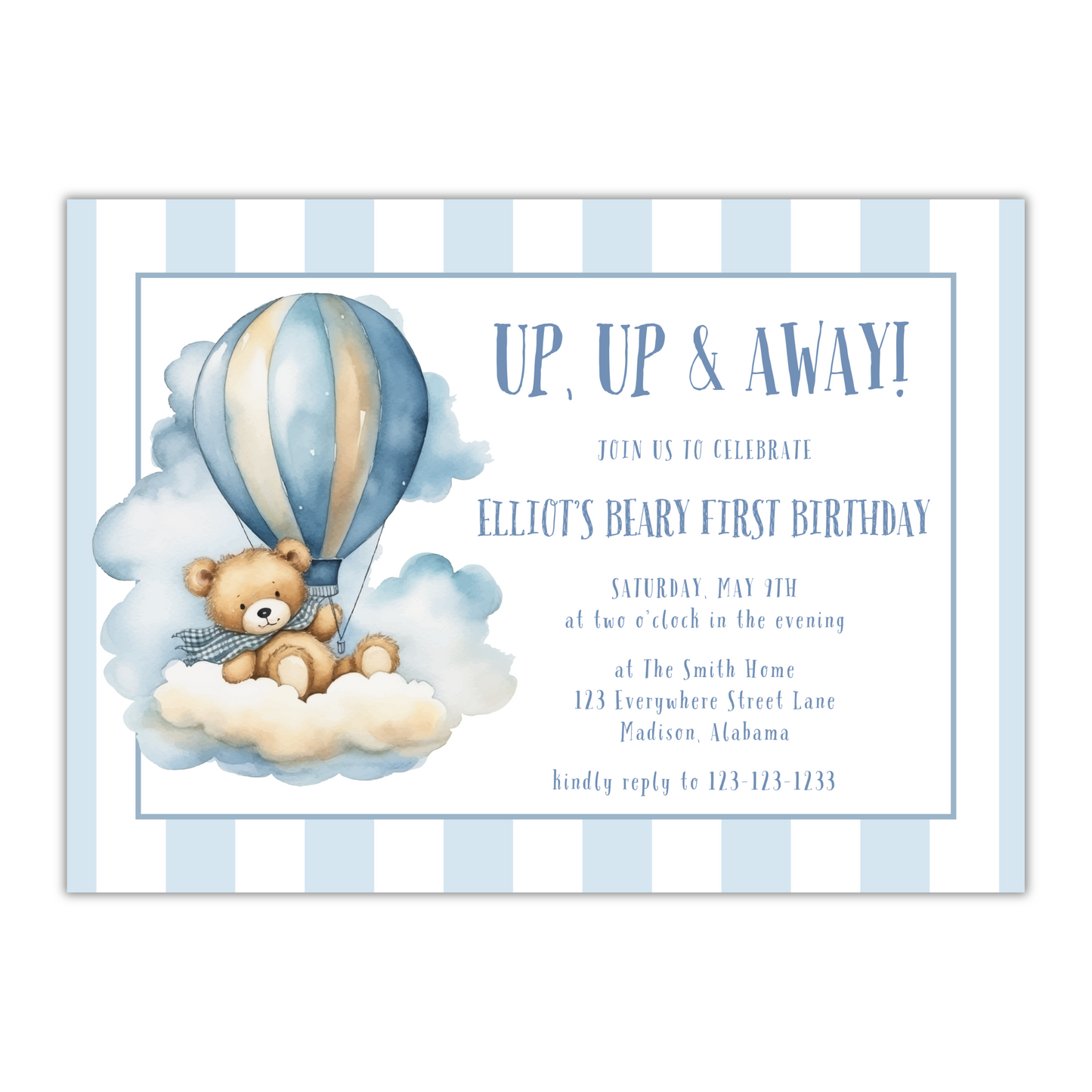 Up Up and Away Invitation - Blue