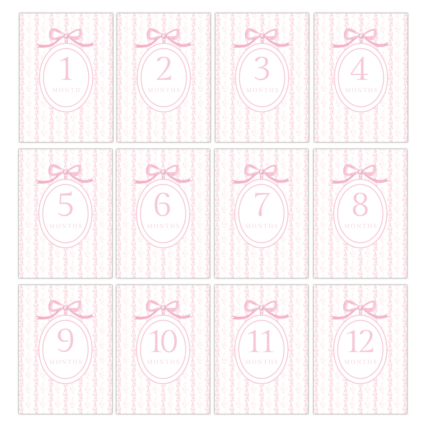 Pink Floral Bow Milestone Cards