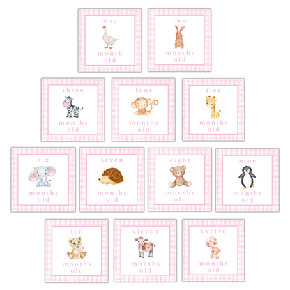 Pink Animal Milestone Cards