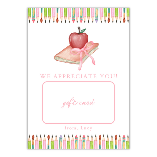 Teacher Appreciation Gift Cards - Pink