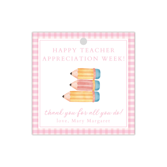 Teacher Appreciation Gift Tag - Pink Pencils