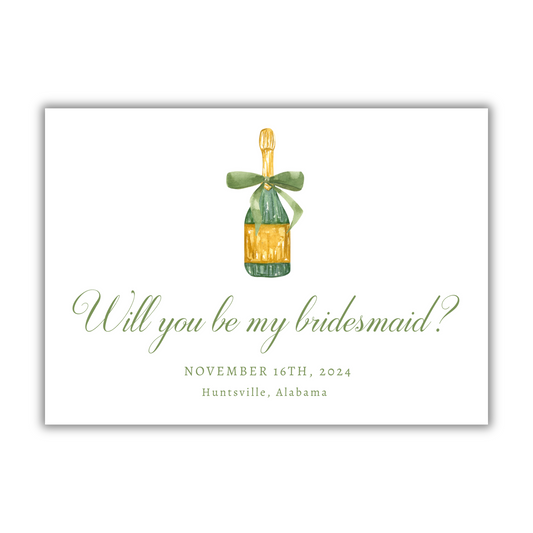 Green Bow Champagne Bridesmaid Proposal