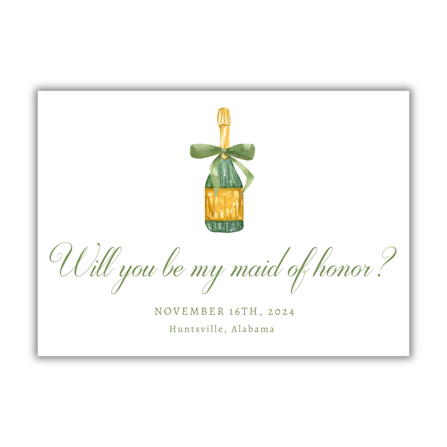 Green Bow Champagne Bridesmaid Proposal