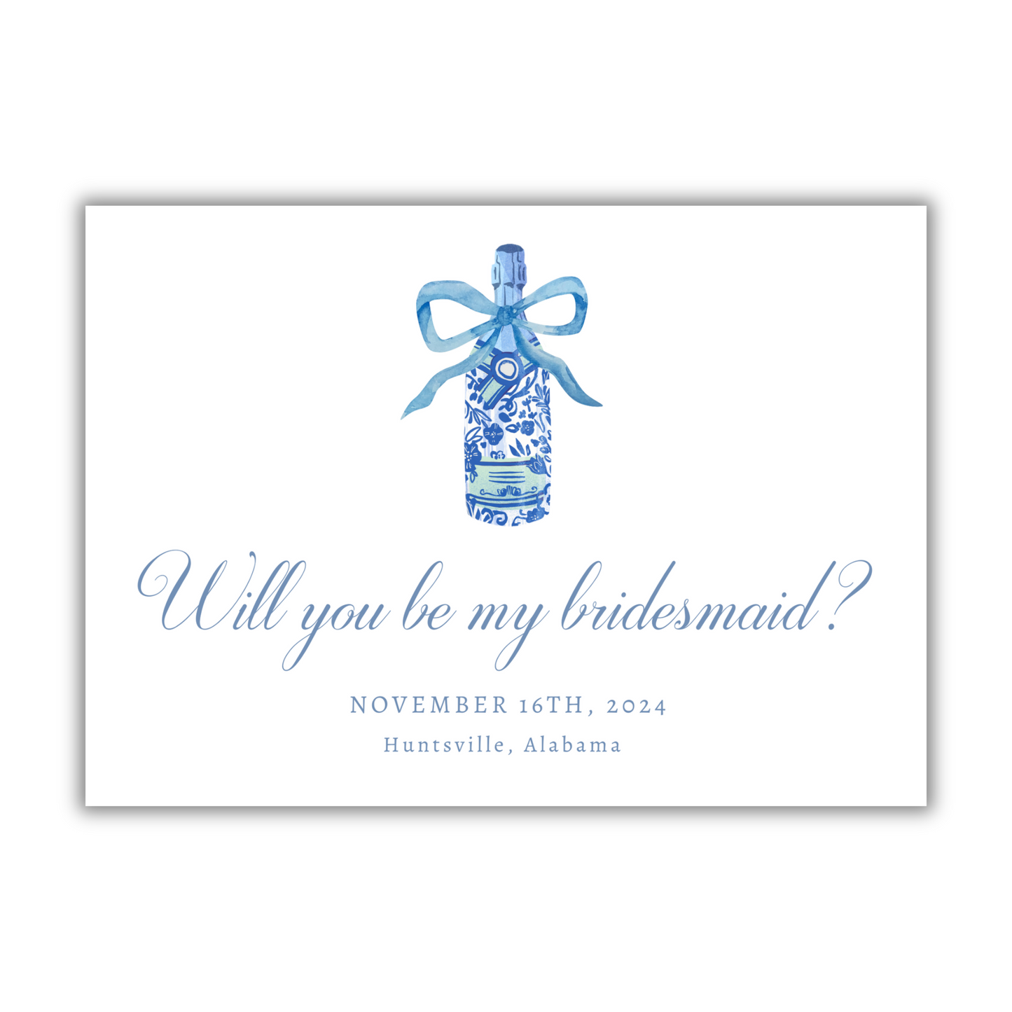 Blue Champagne Bridesmaid Proposal Card